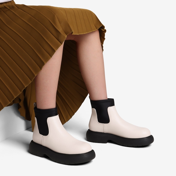 Elastic Platform Chelsea Booties - BEIGE WHITE - 1